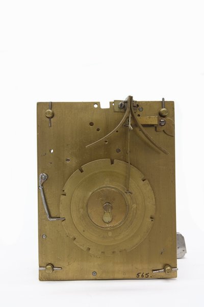 The back plate of the movement of a table clock by Pieter Visbach